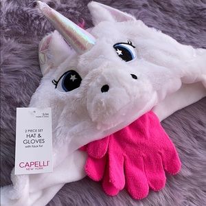 Plush Unicorn Girls 4-6yrs Trapper Hat&Gloves